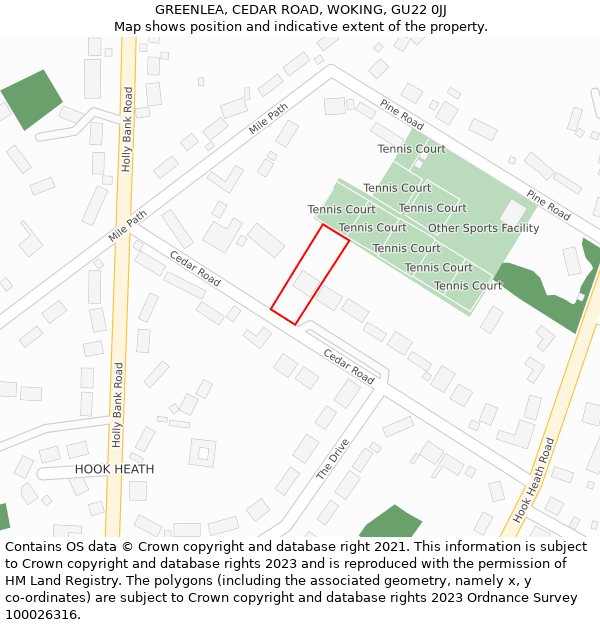 GREENLEA, CEDAR ROAD, WOKING, GU22 0JJ: Location map and indicative extent of plot