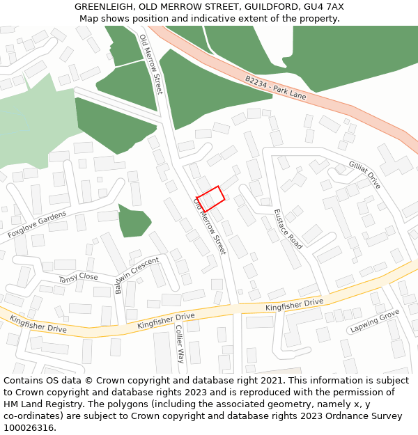GREENLEIGH, OLD MERROW STREET, GUILDFORD, GU4 7AX: Location map and indicative extent of plot