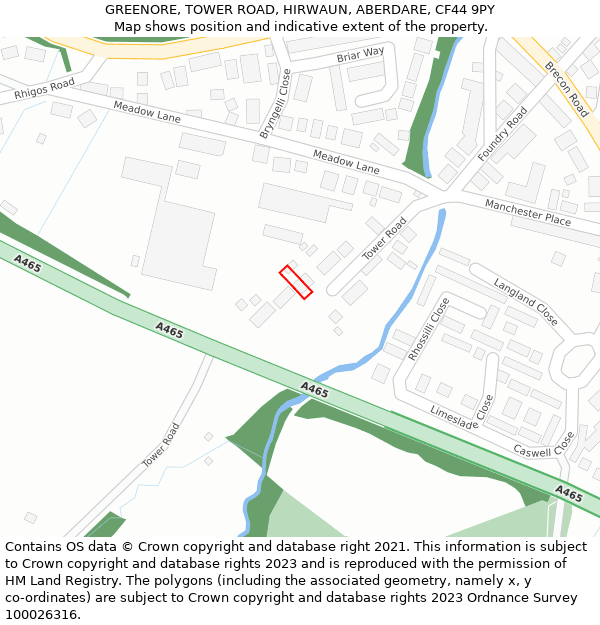 GREENORE, TOWER ROAD, HIRWAUN, ABERDARE, CF44 9PY: Location map and indicative extent of plot