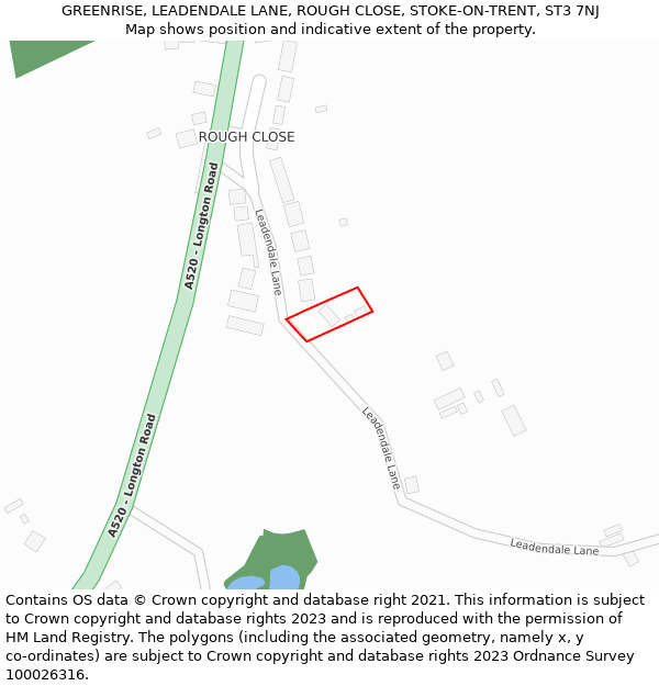 GREENRISE, LEADENDALE LANE, ROUGH CLOSE, STOKE-ON-TRENT, ST3 7NJ: Location map and indicative extent of plot