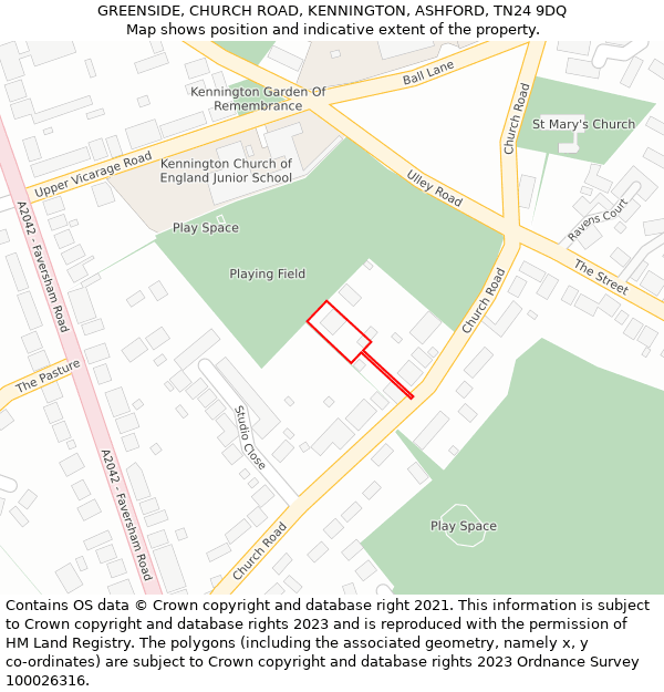 GREENSIDE, CHURCH ROAD, KENNINGTON, ASHFORD, TN24 9DQ: Location map and indicative extent of plot