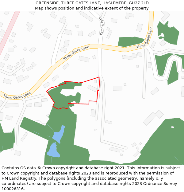 GREENSIDE, THREE GATES LANE, HASLEMERE, GU27 2LD: Location map and indicative extent of plot