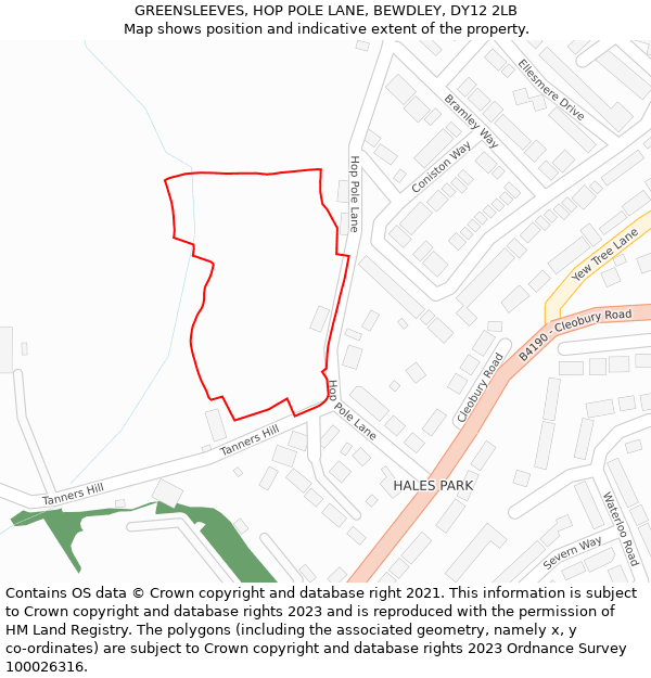 GREENSLEEVES, HOP POLE LANE, BEWDLEY, DY12 2LB: Location map and indicative extent of plot