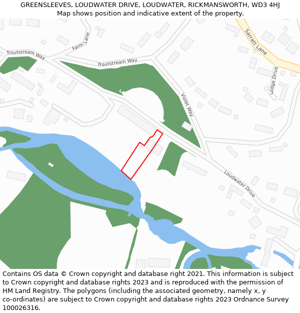 GREENSLEEVES, LOUDWATER DRIVE, LOUDWATER, RICKMANSWORTH, WD3 4HJ: Location map and indicative extent of plot