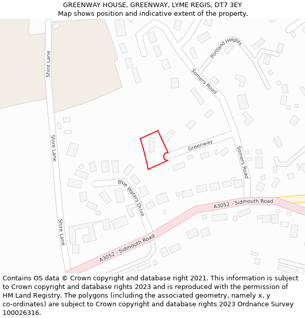 GREENWAY HOUSE, GREENWAY, LYME REGIS, DT7 3EY: Location map and indicative extent of plot