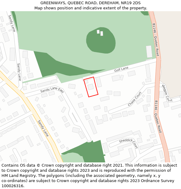 GREENWAYS, QUEBEC ROAD, DEREHAM, NR19 2DS: Location map and indicative extent of plot