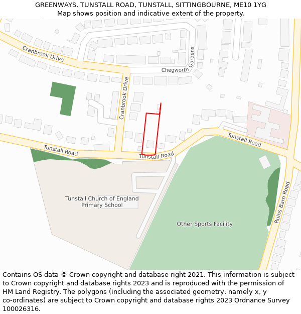 GREENWAYS, TUNSTALL ROAD, TUNSTALL, SITTINGBOURNE, ME10 1YG: Location map and indicative extent of plot