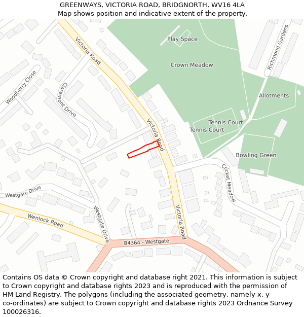 GREENWAYS, VICTORIA ROAD, BRIDGNORTH, WV16 4LA: Location map and indicative extent of plot