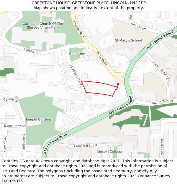 GREESTONE HOUSE, GREESTONE PLACE, LINCOLN, LN2 1PP: Location map and indicative extent of plot