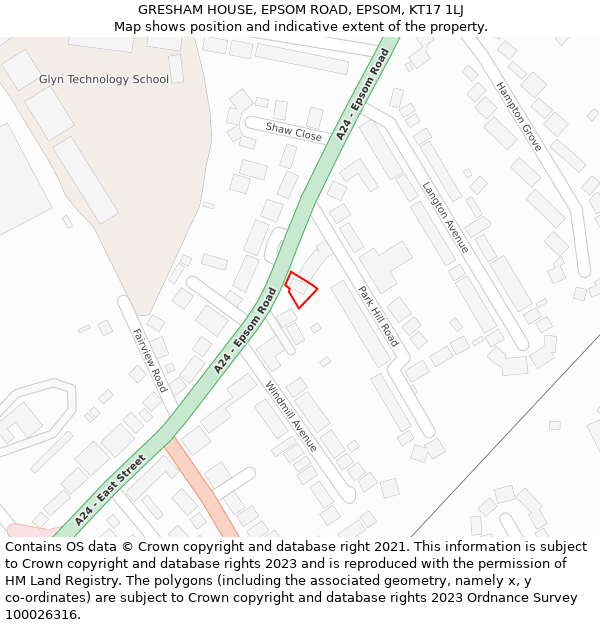 GRESHAM HOUSE, EPSOM ROAD, EPSOM, KT17 1LJ: Location map and indicative extent of plot