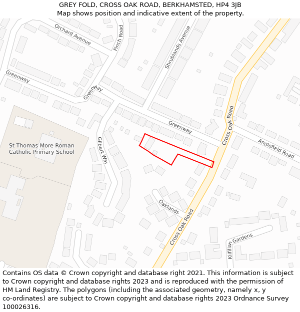 GREY FOLD, CROSS OAK ROAD, BERKHAMSTED, HP4 3JB: Location map and indicative extent of plot