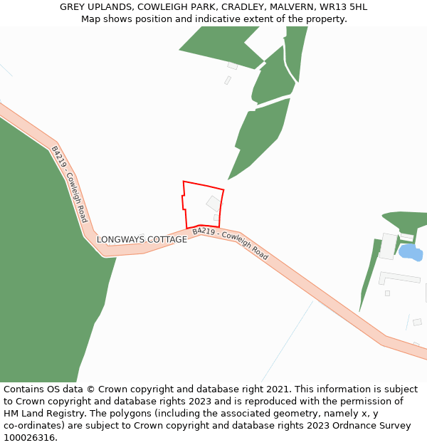 GREY UPLANDS, COWLEIGH PARK, CRADLEY, MALVERN, WR13 5HL: Location map and indicative extent of plot