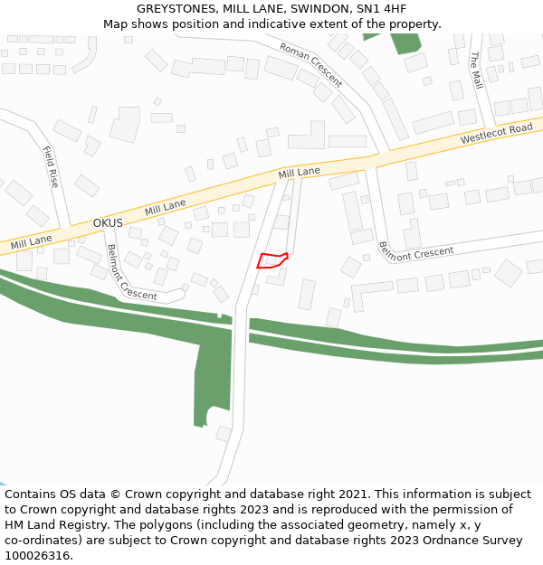 GREYSTONES, MILL LANE, SWINDON, SN1 4HF: Location map and indicative extent of plot