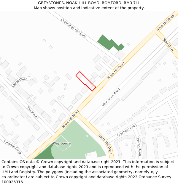 GREYSTONES, NOAK HILL ROAD, ROMFORD, RM3 7LL: Location map and indicative extent of plot
