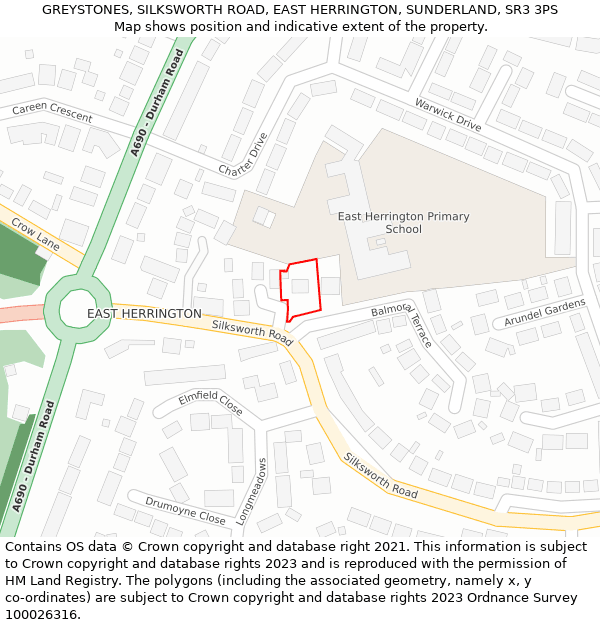 GREYSTONES, SILKSWORTH ROAD, EAST HERRINGTON, SUNDERLAND, SR3 3PS: Location map and indicative extent of plot