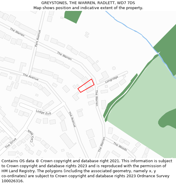 GREYSTONES, THE WARREN, RADLETT, WD7 7DS: Location map and indicative extent of plot