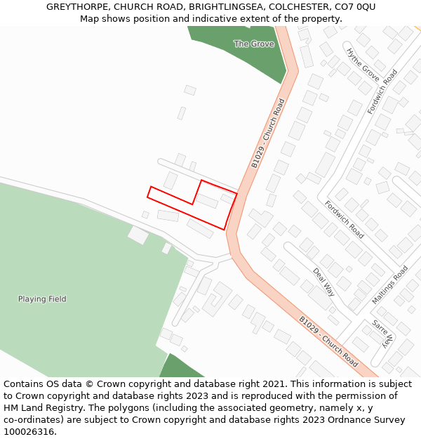 GREYTHORPE, CHURCH ROAD, BRIGHTLINGSEA, COLCHESTER, CO7 0QU: Location map and indicative extent of plot