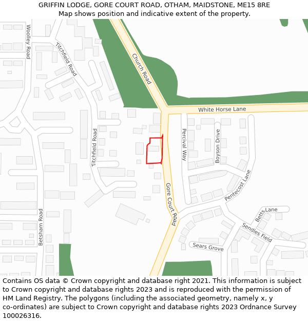 GRIFFIN LODGE, GORE COURT ROAD, OTHAM, MAIDSTONE, ME15 8RE: Location map and indicative extent of plot