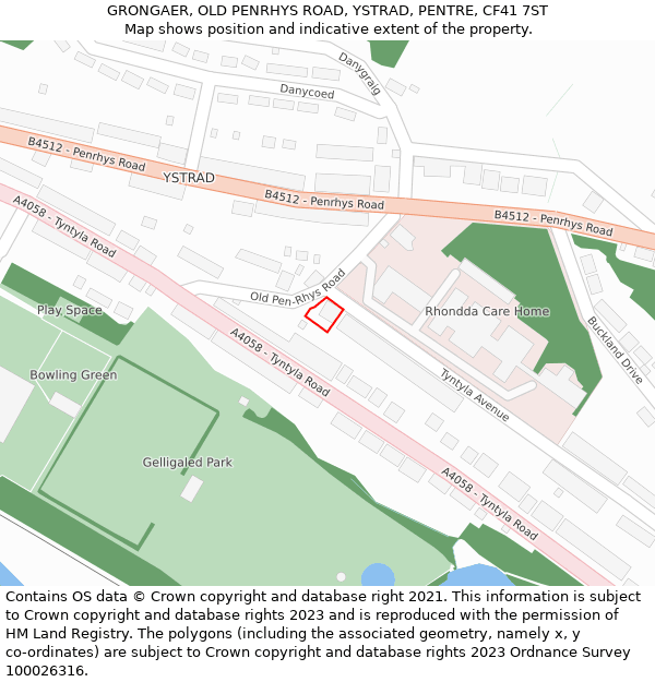 GRONGAER, OLD PENRHYS ROAD, YSTRAD, PENTRE, CF41 7ST: Location map and indicative extent of plot