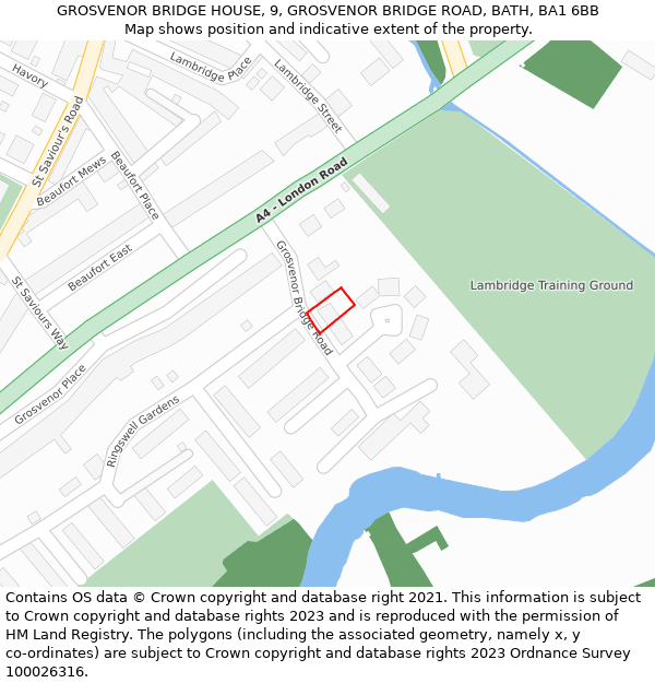 GROSVENOR BRIDGE HOUSE, 9, GROSVENOR BRIDGE ROAD, BATH, BA1 6BB: Location map and indicative extent of plot