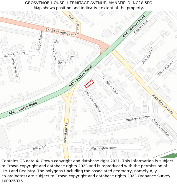 GROSVENOR HOUSE, HERMITAGE AVENUE, MANSFIELD, NG18 5EG: Location map and indicative extent of plot