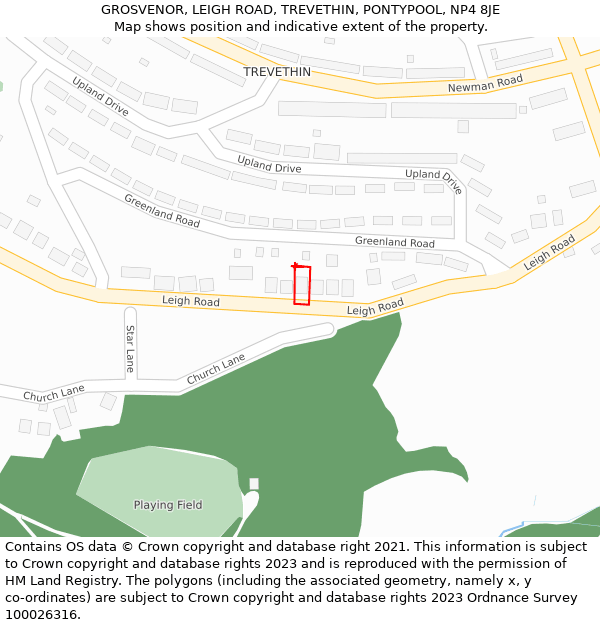 GROSVENOR, LEIGH ROAD, TREVETHIN, PONTYPOOL, NP4 8JE: Location map and indicative extent of plot