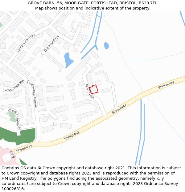 GROVE BARN, 56, MOOR GATE, PORTISHEAD, BRISTOL, BS20 7FL: Location map and indicative extent of plot