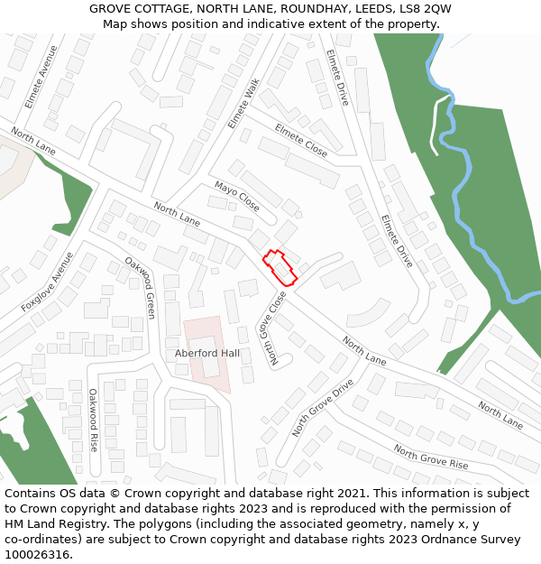 GROVE COTTAGE, NORTH LANE, ROUNDHAY, LEEDS, LS8 2QW: Location map and indicative extent of plot