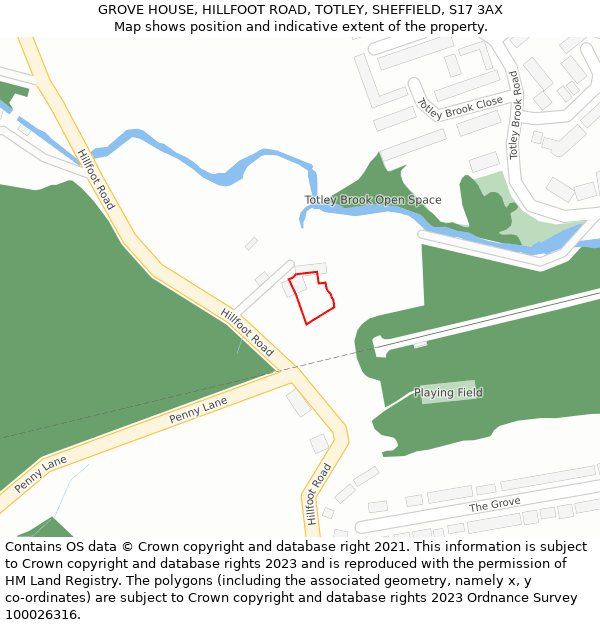 GROVE HOUSE, HILLFOOT ROAD, TOTLEY, SHEFFIELD, S17 3AX: Location map and indicative extent of plot