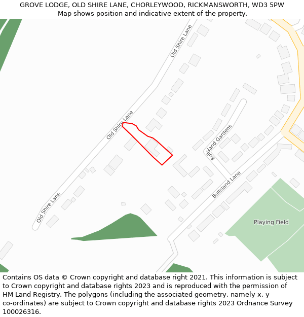 GROVE LODGE, OLD SHIRE LANE, CHORLEYWOOD, RICKMANSWORTH, WD3 5PW: Location map and indicative extent of plot