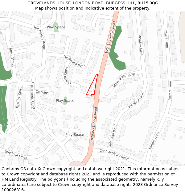 GROVELANDS HOUSE, LONDON ROAD, BURGESS HILL, RH15 9QG: Location map and indicative extent of plot