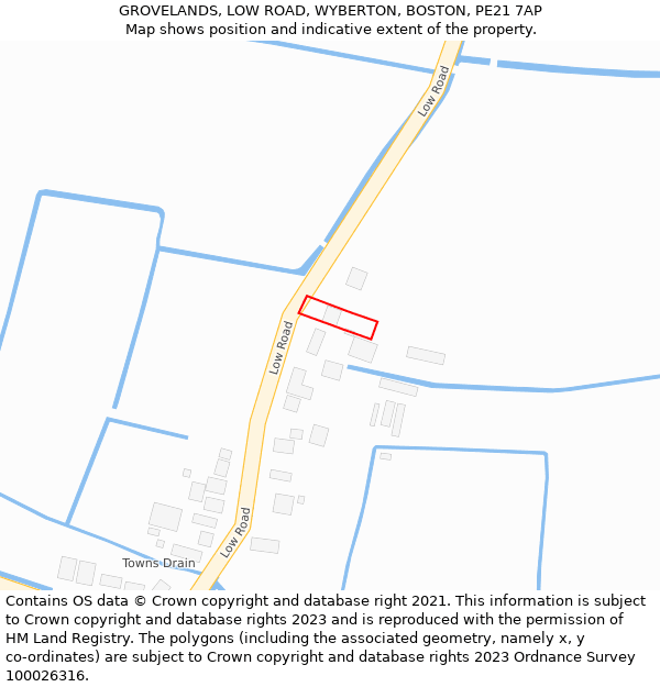 GROVELANDS, LOW ROAD, WYBERTON, BOSTON, PE21 7AP: Location map and indicative extent of plot