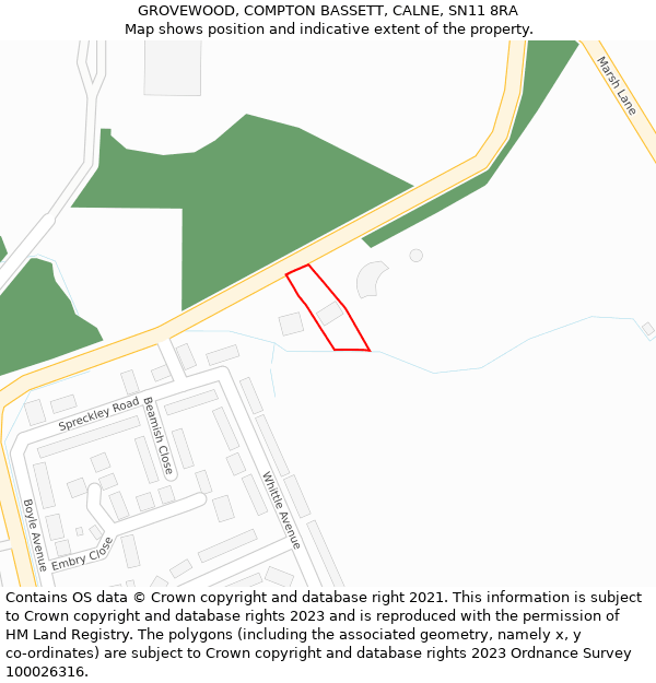 GROVEWOOD, COMPTON BASSETT, CALNE, SN11 8RA: Location map and indicative extent of plot