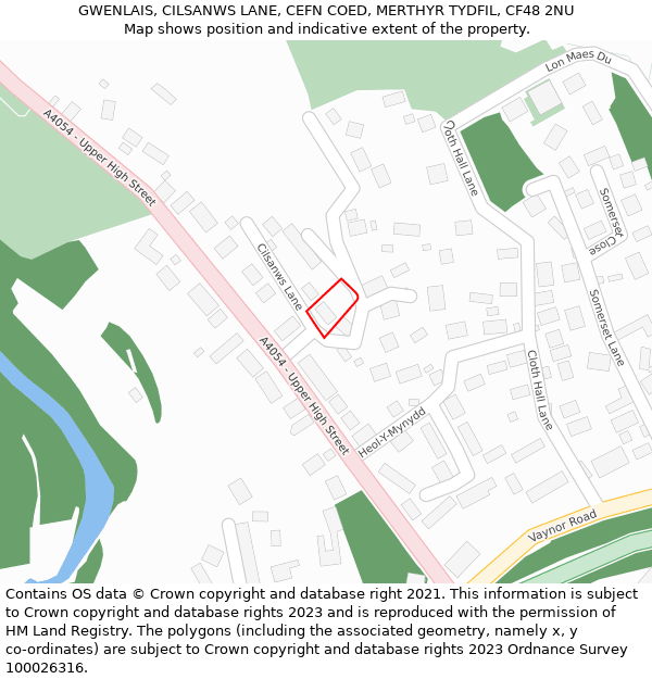 GWENLAIS, CILSANWS LANE, CEFN COED, MERTHYR TYDFIL, CF48 2NU: Location map and indicative extent of plot