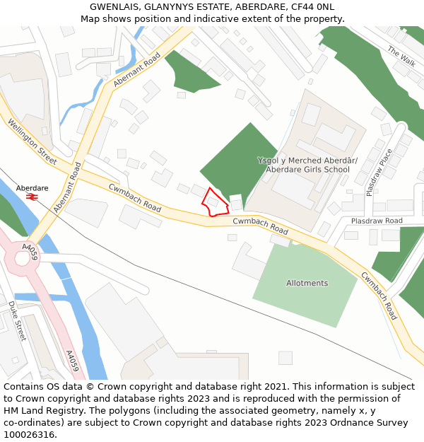 GWENLAIS, GLANYNYS ESTATE, ABERDARE, CF44 0NL: Location map and indicative extent of plot