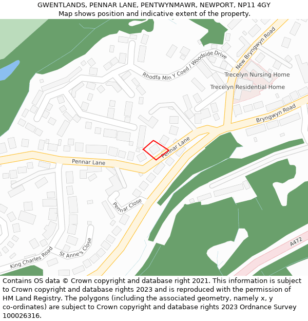 GWENTLANDS, PENNAR LANE, PENTWYNMAWR, NEWPORT, NP11 4GY: Location map and indicative extent of plot