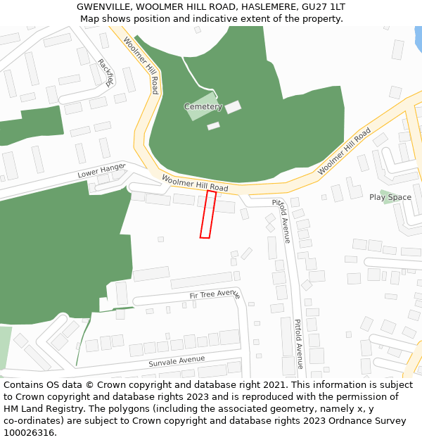 GWENVILLE, WOOLMER HILL ROAD, HASLEMERE, GU27 1LT: Location map and indicative extent of plot