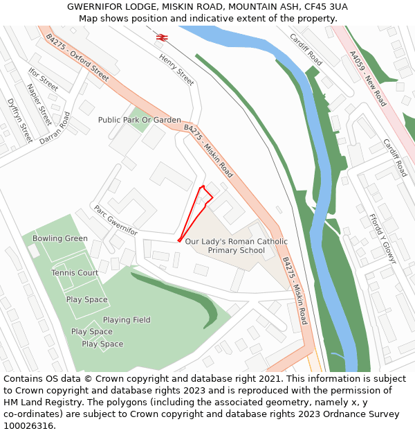 GWERNIFOR LODGE, MISKIN ROAD, MOUNTAIN ASH, CF45 3UA: Location map and indicative extent of plot