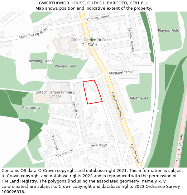 GWERTHONOR HOUSE, GILFACH, BARGOED, CF81 8LL: Location map and indicative extent of plot
