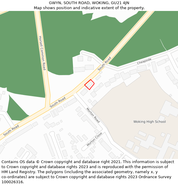 GWYN, SOUTH ROAD, WOKING, GU21 4JN: Location map and indicative extent of plot