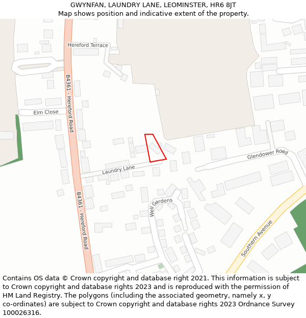 GWYNFAN, LAUNDRY LANE, LEOMINSTER, HR6 8JT: Location map and indicative extent of plot