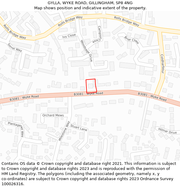 GYLLA, WYKE ROAD, GILLINGHAM, SP8 4NG: Location map and indicative extent of plot