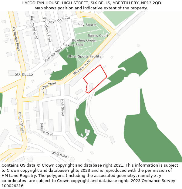 HAFOD FAN HOUSE, HIGH STREET, SIX BELLS, ABERTILLERY, NP13 2QD: Location map and indicative extent of plot
