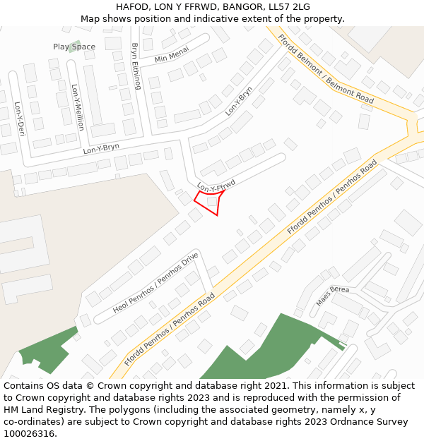 HAFOD, LON Y FFRWD, BANGOR, LL57 2LG: Location map and indicative extent of plot