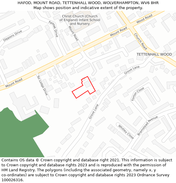 HAFOD, MOUNT ROAD, TETTENHALL WOOD, WOLVERHAMPTON, WV6 8HR: Location map and indicative extent of plot