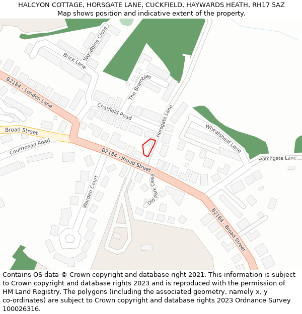 HALCYON COTTAGE, HORSGATE LANE, CUCKFIELD, HAYWARDS HEATH, RH17 5AZ: Location map and indicative extent of plot