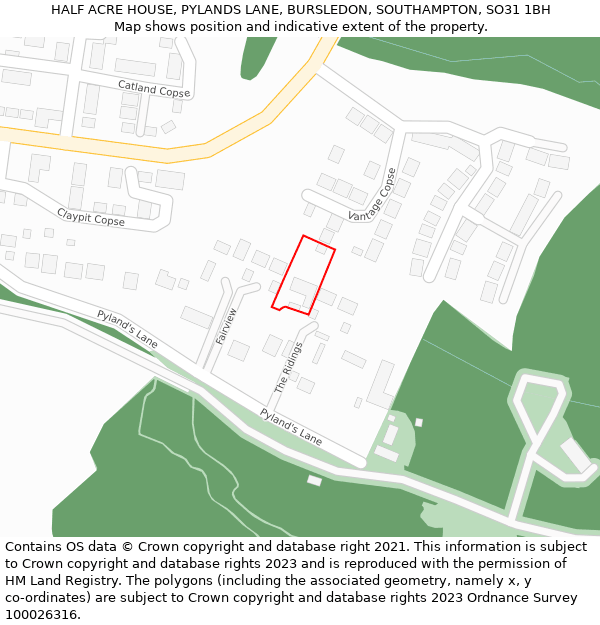 HALF ACRE HOUSE, PYLANDS LANE, BURSLEDON, SOUTHAMPTON, SO31 1BH: Location map and indicative extent of plot