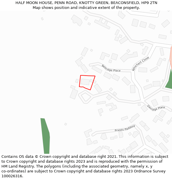 HALF MOON HOUSE, PENN ROAD, KNOTTY GREEN, BEACONSFIELD, HP9 2TN: Location map and indicative extent of plot