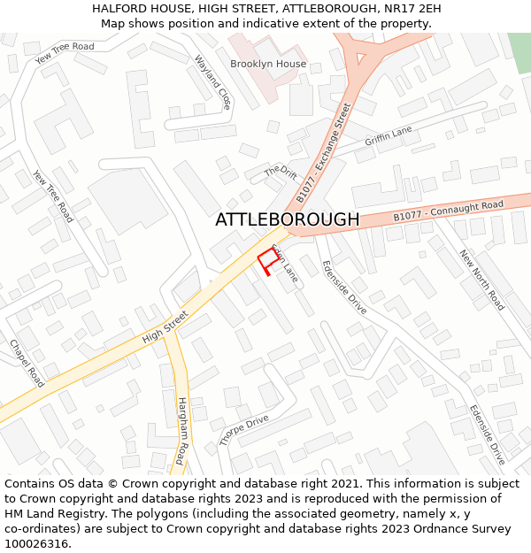 HALFORD HOUSE, HIGH STREET, ATTLEBOROUGH, NR17 2EH: Location map and indicative extent of plot