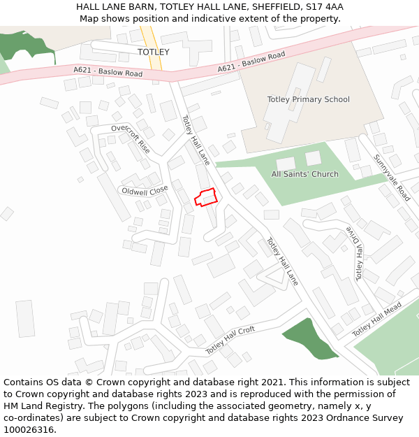 HALL LANE BARN, TOTLEY HALL LANE, SHEFFIELD, S17 4AA: Location map and indicative extent of plot